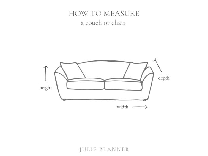 顶部有“如何测量沙发或椅子”的图形，以及在白色背景上测量的沙发。